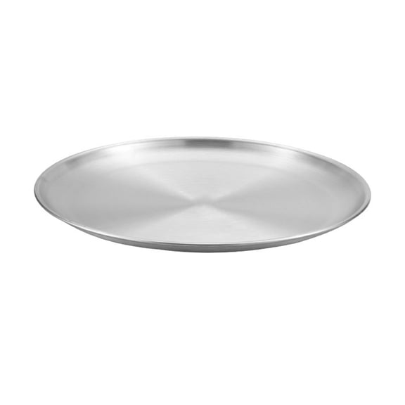 1 Pc Stainless Steel Plates, Lightweight Wide-Rim Pizza Pan Keeps Fingers Away, Reusable Unbreakable Dish for Home Kitchen BBQ Restaurant Outdoor Camping, 9.06 x 0.59 Inch
