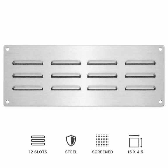 1 Pc Stainless Steel Screened Grill Vent Panels 15 x 4.5", 12-Slot Vents for Outdoor Kitchens