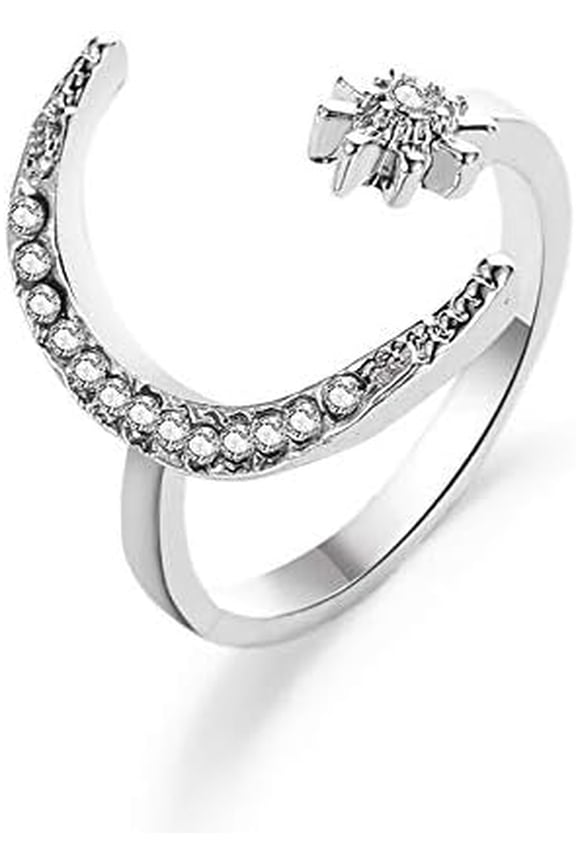 1 Pc Star and Moon Ring Star and Moon Adjustable Open Ring Promise Rings Trendy Elegant Unique Rings Engagement Ring Jewelry Gifts for Women Birthday Wedding Prom Valentine's Day Elegant Gifts