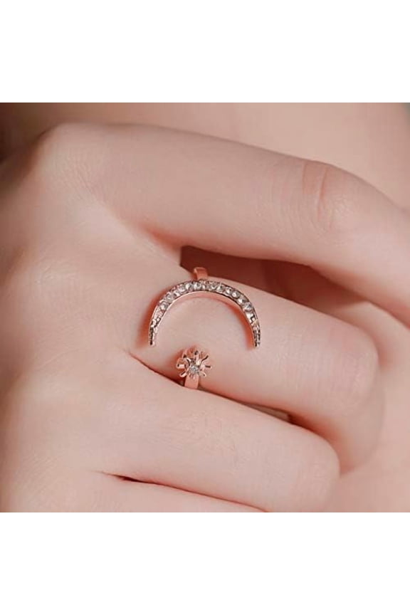 1 Pc Star and Moon Ring Star and Moon Adjustable Open Ring Promise Rings Trendy Elegant Unique Rings Engagement Ring Jewelry Gifts for Women Birthday Wedding Prom Elegant Gifts