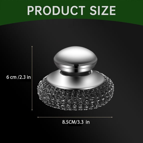 1 Pc Steel Wool Dish Scrubber, Stainless Steel Dish Brush with Ergonomic Stainless Steel Handle, for Cleaning Dishes, Cast Iron, Stock Pots, Pans, Griddles, Grills, 2.3x3.3 Inch, Silver