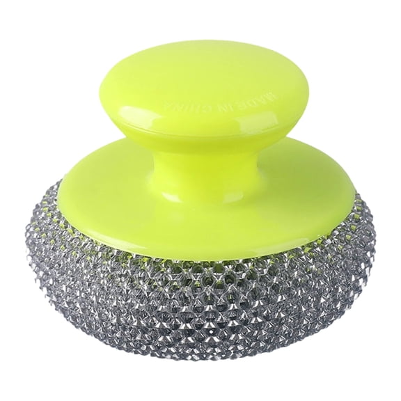 1 Pc Steel Wool Scrubber with Detachable Handle, Polyester Ice Silk Wire Sponge Pad, Heavy Duty Pot Scrubbers, Steel Wool Scrubber Tool for Sink, Pots, Kitchen Cleaning, 3.14x2.16 Inch, Green