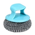 thumbnail image 1 of 1 Pc Steel Wool Scrubber with Plastic Short Handle, Stainless Steel Scrubber Brillo Pad, for Scouring Stubborn Messes from Cast Iron, Pots, Pans, Grill, Stoves, Sink, 3.14 Inch, 1 of 9