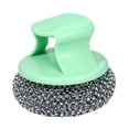 thumbnail image 1 of 1 Pc Steel Wool Scrubber with Plastic Short Handle, Stainless Steel Scrubber Brillo Pad, for Scouring Stubborn Messes from Cast Iron, Pots, Pans, Grill, Stoves, Sink, 3.14 Inch, 1 of 7