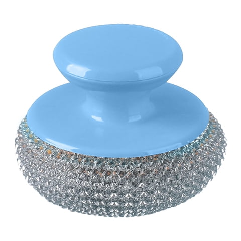 1 Pc Steel Wool Scrubber with Removable Handle, Heavy Duty Metal Wool Scrubbers, Multiuse Stainless Steel Scouring Pad, Kitchen Cleaning Brush for Home Dish Pot Coffee Maker Bowl, 3.14x1.96x2.16 inch