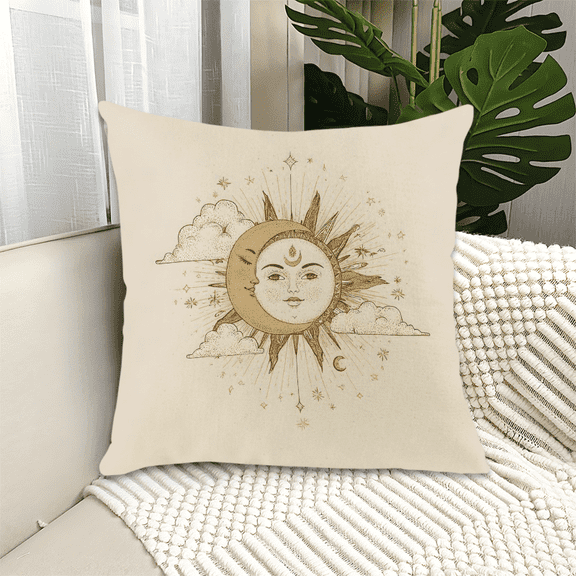 1 Pc Sun Moon & Clouds Throw Pillow Insert, Throw Pillows for Couch Sofa Bed, Machine Washable, Decorative Fluffy Pillow Inserts Cotton Fabric(White, 18x18inch)