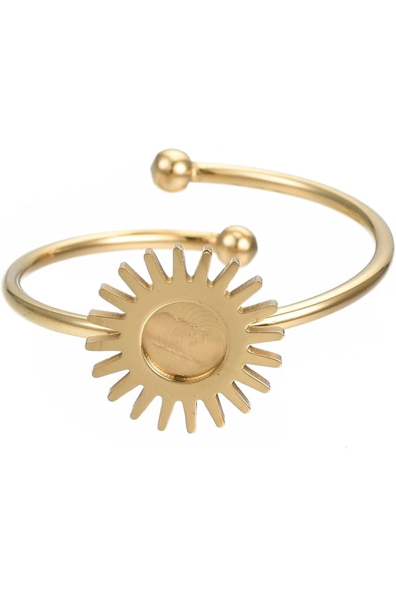 1 Pc Sun Pad Ring Settings 304 Stainless Steel Open Cuff Finger Ring Cabochon Settings Fingerring Base Bezels DIY