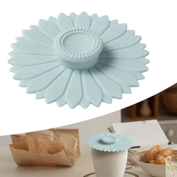 1 Pc Sunflower Silicone Cup Cover, 4.1 Inch Reusable Suction Lid, Dustproof Mug Cover, Anti-Dust Cup Accessory, Heat Resistant Mug Lid for Hot Drinks Mugs Cups Tea Pots Coffee Glasses, Light Blue