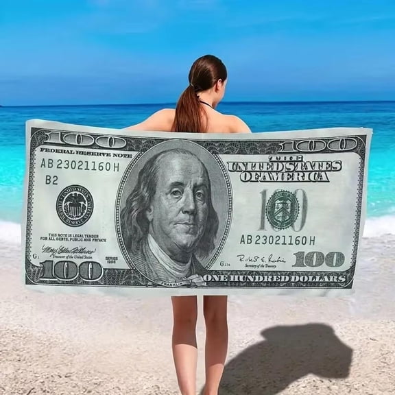 1 Pc Super Absorbent Microfiber Beach Towel with 100 Dollar Bill PrintC)-Lightweight and Quick Drying for Swimming, Camping, and (3)