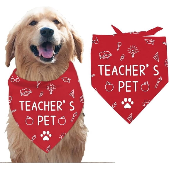 1 Pc Teacher's Pet Dog Bandana Paw Print Book Pen Ruler Pet Scarf Adjustable Triangle Bibs Washable Cotton Handkerchief Accessories for Medium Large Dog School Campus Pet Mixed Color