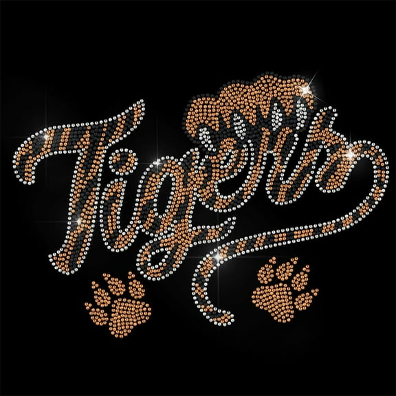 1 Pc Tiger Rhinestone Iron on Hotfix Transfer Decal Tiger Footprints Pattern Bling DIY Patch Clothing Repair Applique T-Shirt Vest Shoes Hat Jacket Decor Clothing DIY Accessories Silver