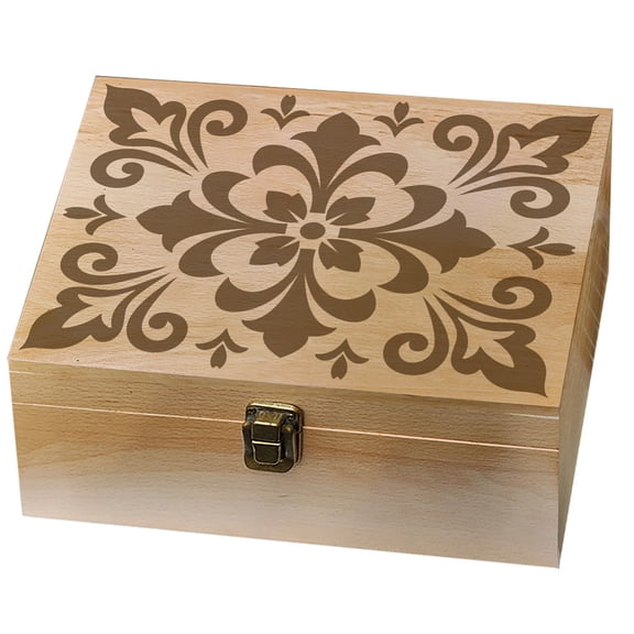 1 Pc Tile Pattern Wooden Memory Keepsake Box Metal Knot Box with Hinged Lid Photo Boxes for Office or Home Storage Keepsake Chest