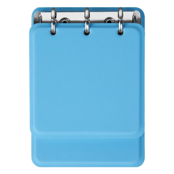 1 Pc Top-Bound 3-Ring Binder Pocket Notebook, 5.51x3.86 In Mini Flip Top Leather Memo Pad, 180 Lined Pages Refillable Small Journal with Rounded Corners, Glacier Blue