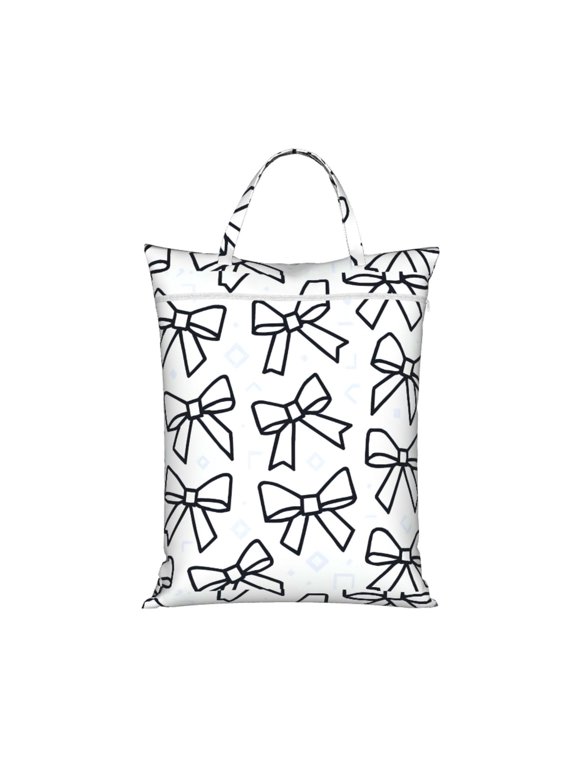 1 Pc Travel Dirty Bag 18.1×22.8in Reusable Easy To Carry And Store Large Capacity For Travel Beach Camping Modern Minimalist Black And White Ribbon Bow Pattern