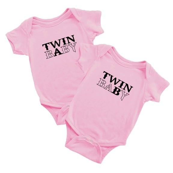 1 Pc Twin Baby A/B Baby Girls Boys Bodysuit Short Sleeves Jumpsuit (Pink, 0-3M)