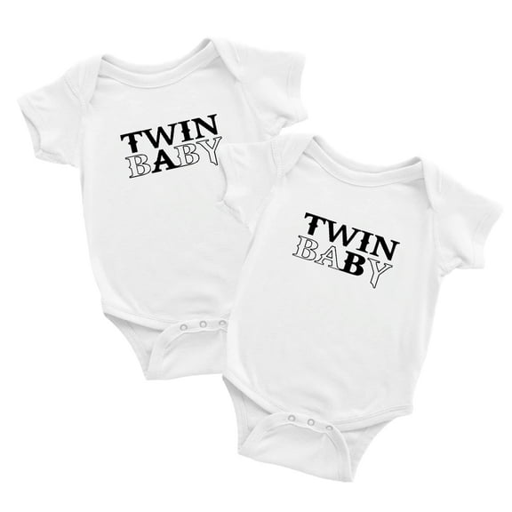 1 Pc Twin Baby A/B Baby Girls Boys Bodysuit Short Sleeves Jumpsuit (White, 0-3M)