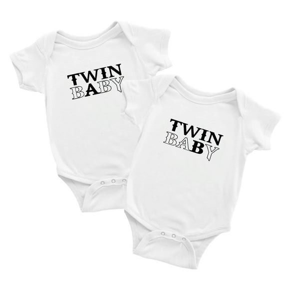 1 Pc Twin Baby A/B Baby Girls Boys Bodysuit Short Sleeves Jumpsuit (White, 6-12M)