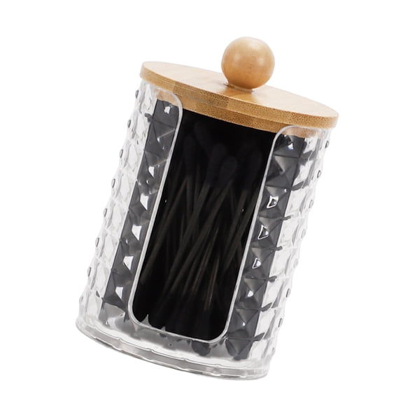 1 Pc U-Shape Ball Cover Acrylic Bamboo Wood Cotton Swab Jar Clear Wood Color