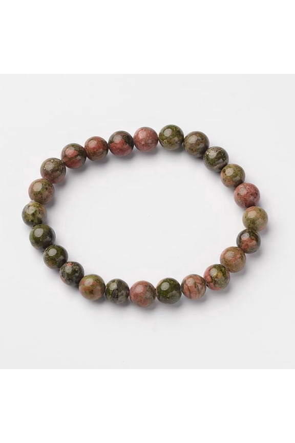 1 Pc Unakite Beaded Bracelet Natural Unakite Round Bead Stretch Bracelets 55mm Beaded Strand Stretch Bracelet Multilayered Bracelet Set for Man Women Party Favors Trendy Costume Jewelry Gifts