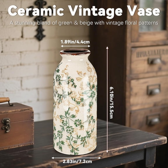 1 Pc Vintage Ceramic Flower Vase Chinoiserie Antique Floral Vase Rustic Boho Farmhouse Decor for Home Table Bookshelf Aesthetic Centerpiece Gift (6.1 Inches)
