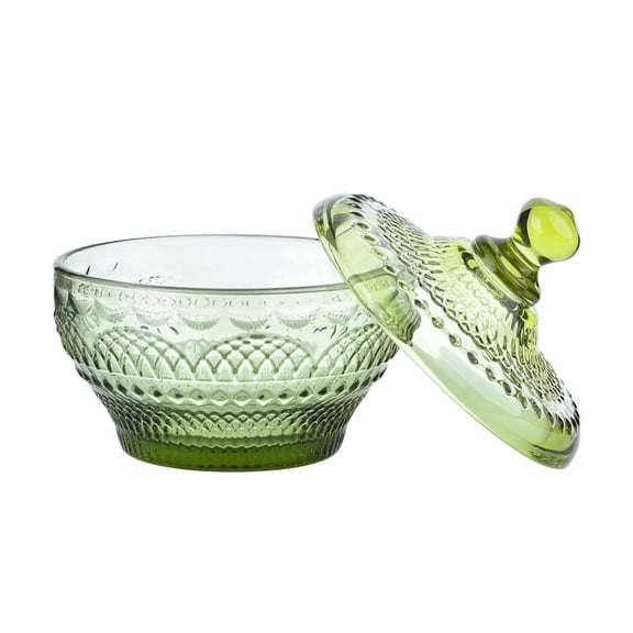 1 Pc Vintage Embossed Glass Candy Storage Jar, Small Decorative Colorful Candy Dishes Cookie Container, Pretty Covered Bowls for Chocolate Dessert Icecream Buffet