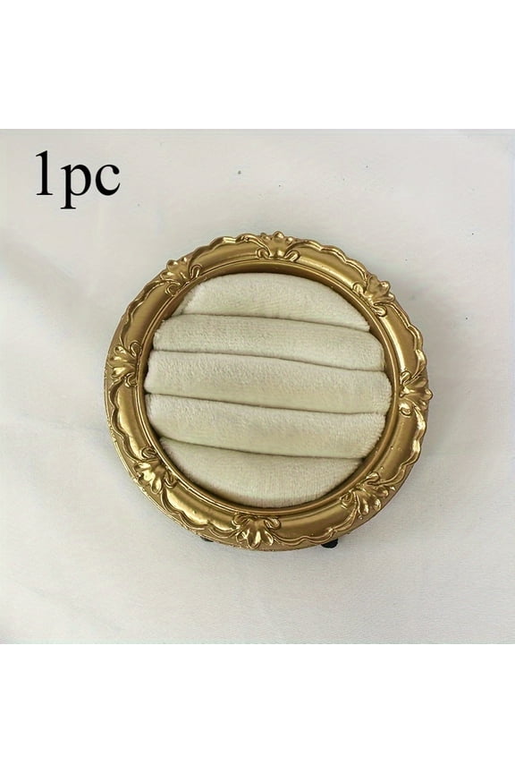 1 Pc Vintage Jewelry Box Ring Holder Display Tray, Retro Gold Carved Resin Jewelry Organizer for Rings Earrings Necklaces Gift for Women