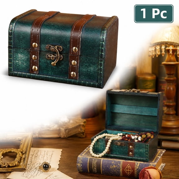1 Pc Vintage Wooden Storage Box with Clasp Emerald Green Decor