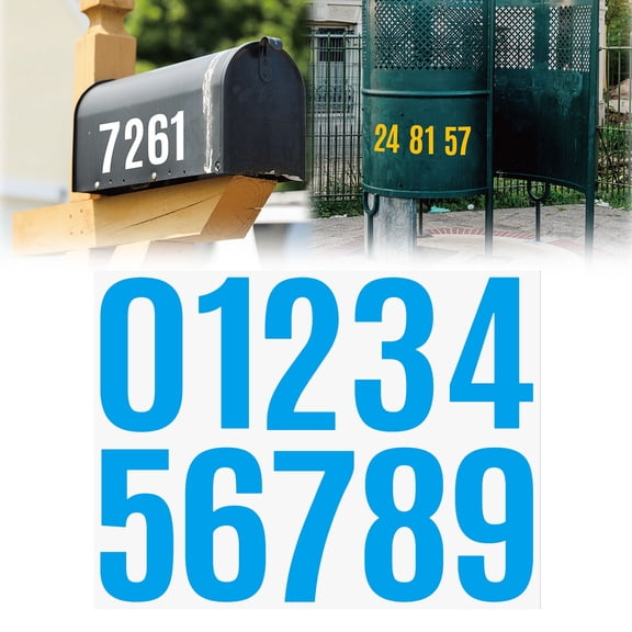 1 Pc Vinyl Mailbox Number Decals Waterproof Large Stick On Numbers Vinyl Number Stickers Mailbox Numbers for Outside Multi Self-Adhesive House Numbers for Wall Plate, 11.4"x8.7", Blue