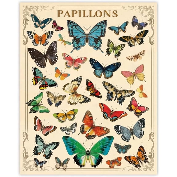 1 Pc Wall Art Print Retro Vintage Butterfly Prints Poster Wall Decor Painting for Living Room Office Classroom Bedroom Playroom Dining Room Colorful