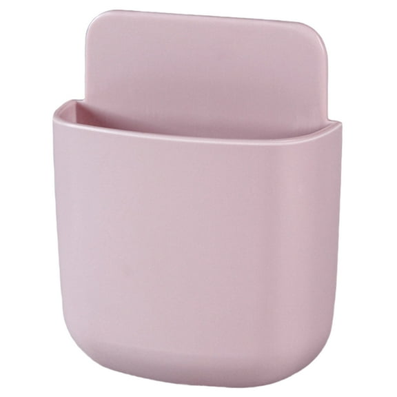 1 Pc Wall-Mounted Storage Box Remote Control Holder Wall Mount Holders Hole-Free Phone Charging Organizer Pen Storage Containers for Home Office School Supply Storage, 3.54x1.38x4.53 Inch, Pink