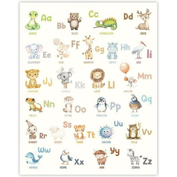 1 Pc Wall Posters Animal Alphabet Poster Learn ABC Animals Canvas Painting Wall Art Print for Living Room Bedroom Home Decorations 11x13.8 Inches Unframed Multi-color