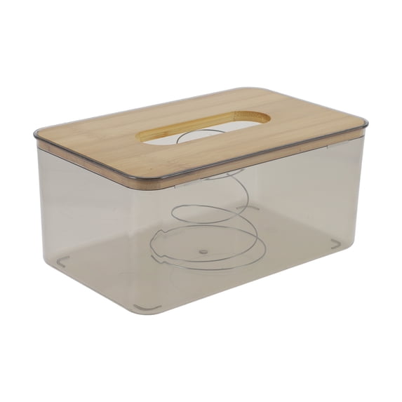 Unique Bargains 1 Pc Waterproof Suqare Tissue Box for Living Room Table Desk PET Bamboo Clear Black Large