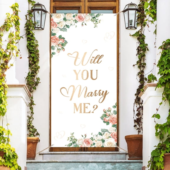 1 Pc Wedding Theme Door Cover Will You Marry Me Banner Photography Background Backdrop