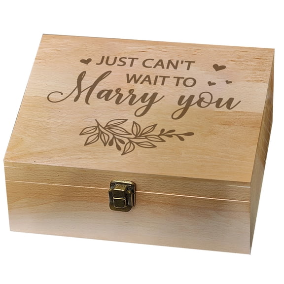 1 Pc Wedding Wooden Memory Keepsake Box Just Can't Wait to Marry You Memory Box with Hinged Lids Boudoir Photo Boxes for Home Storage Keepsake