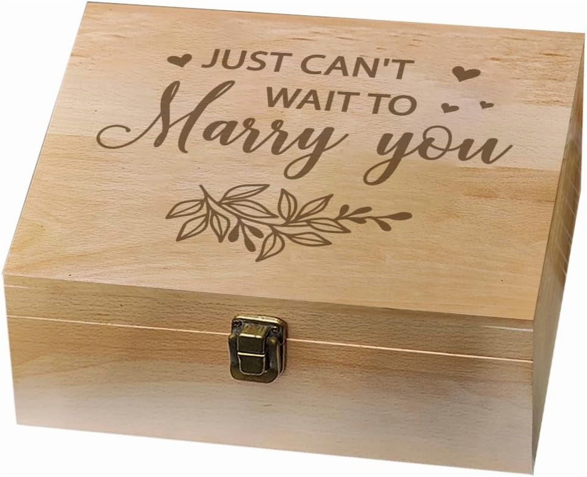 1 Pc Wedding Wooden Memory Keepsake Box Just Can't Wait to Marry You Memory Box with Hinged Lids Boudoir Photo Boxes for Home Storage Keepsake Chest for Anniversary Memory Valentines Day DIY