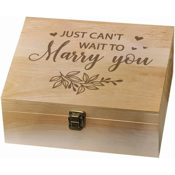 1 Pc Wedding Wooden Memory Keepsake Box Just Can't Wait to Marry You Memory Box with Hinged Lids Boudoir Photo Boxes for Home Storage Keepsake Chest for Anniversary Memory Valentines Day DIY
