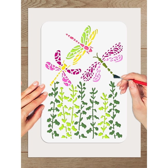 1 Pc Weed Dragonfly Stencil PET Hollow Out Drawing Painting Stencils for Greeting Card DIY Scrapbook Photo Album Painting on Wood Wall Fabric Home