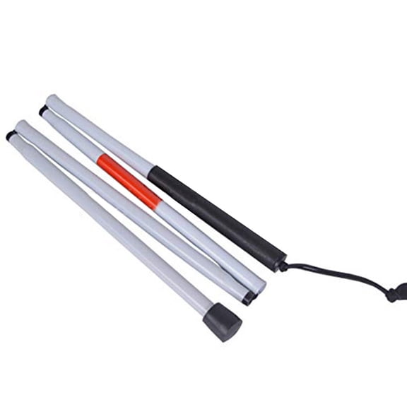 1 Pc White Foldable Cane, Blind Cane with Red Reflective Strip, 48.82 inch Lightweight Walking Stick, Non-Slip Durable Handle for Vision Impaired and Blind People