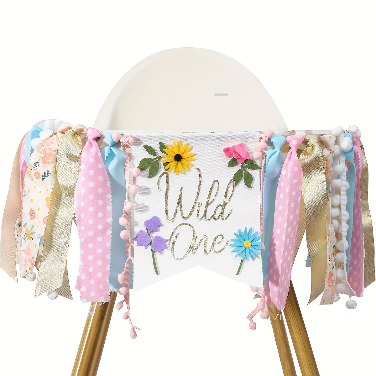 1 Pc Wild One Floral Highchair Banner with Bunting Garland - Durable ...
