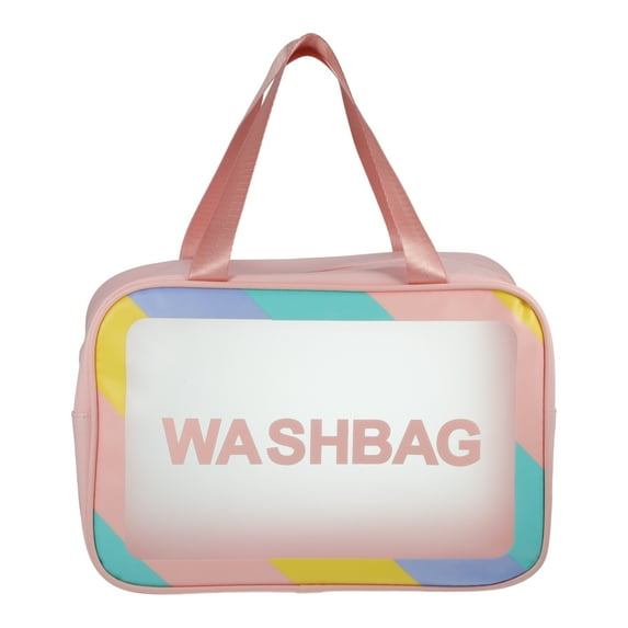 1 Pc Women Convenient Clear Cosmetic Bag for Vacation Camping Business Travel Pink-L