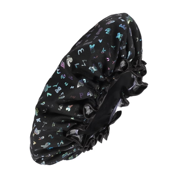 1 Pc Women Double Layer Alphabet Pattern Shower Cap for Bathroom Vacation Black Polyester Cotton PEVA