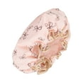 thumbnail image 1 of 1 Pc Women Double Layer Bow Pattern Shower Cap for Bathroom Vacation Travel Pink Polyester Cotton PEVA, 1 of 2