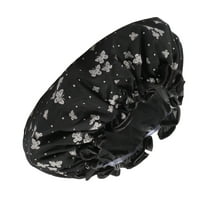 Unique Bargains 1 Pc Women Double Layer Butterfly Shower Cap for Bathroom Vacation Travel Polyester Cotton PEVA Black