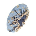 thumbnail image 1 of 1 Pc Women Double Layer Gilded Butterfly Shower Cap for Bathroom Vacation Blue Polyester Cotton PEVA, 1 of 2