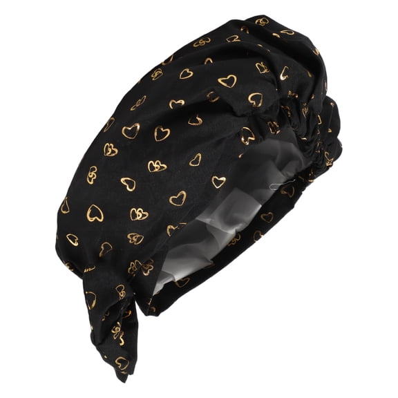 1 Pc Women Double Layer Heart Bow Shower Cap for Bathroom Vacation Travel Black Polyester Cotton PEVA