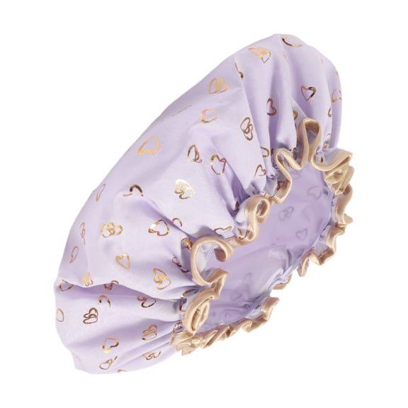 1 Pc Women Double Layer Heart-shaped Shower Cap for Bathroom Vacation Purple Polyester Cotton PEVA