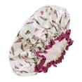 thumbnail image 1 of 1 Pc Women Double Layer Large Dots Shower Cap for Bathroom Vacation Travel Beige Satin PEVA, 1 of 2