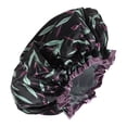 thumbnail image 1 of 1 Pc Women Double Layer Large Dots Shower Cap for Bathroom Vacation Travel Black Satin PEVA, 1 of 2