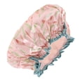 thumbnail image 1 of 1 Pc Women Double Layer Large Dots Shower Cap for Bathroom Vacation Travel Pink Satin PEVA, 1 of 2