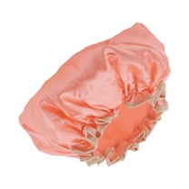 1 Pc Women Double Layer Shower Cap for Bathroom Vacation Travel Hotel Orange Satin